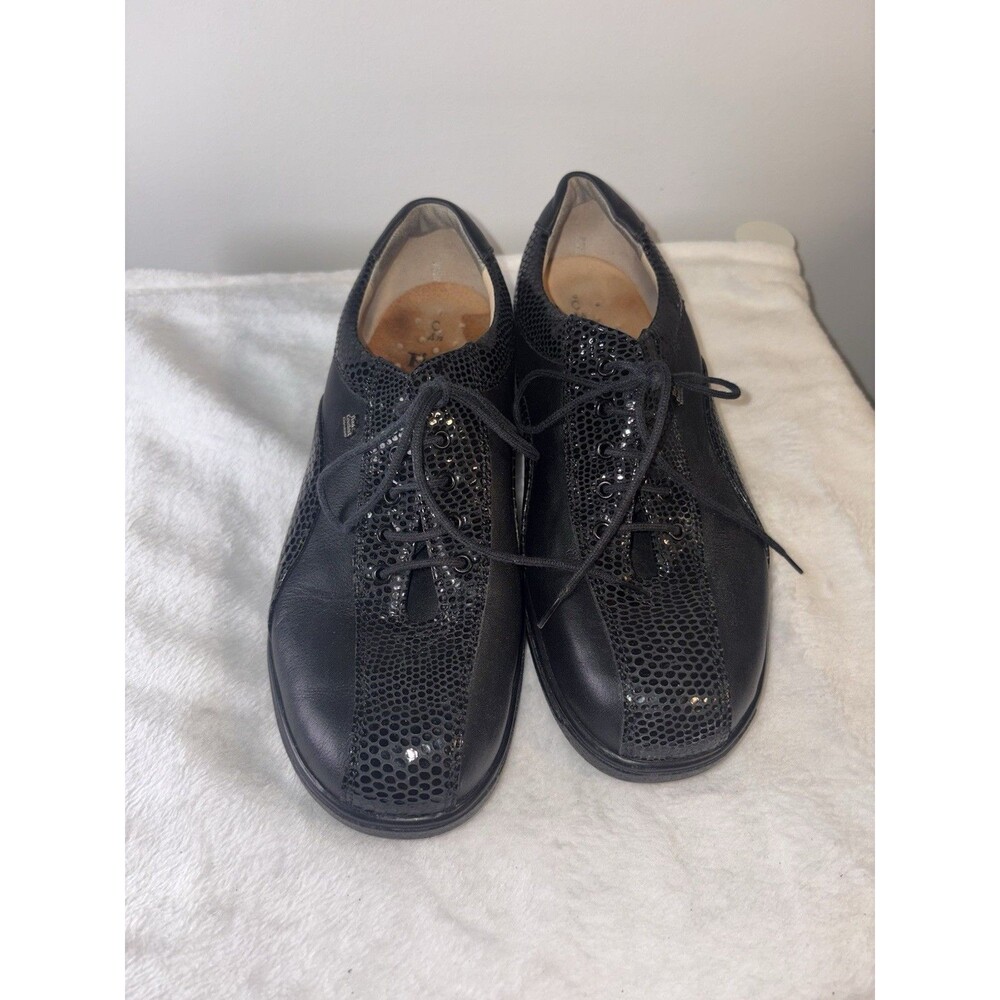 Finn Comfort Black Snake Print Oxford Shoes Sz 4.5C / 7 US